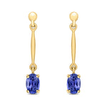 9ct Yellow Gold Oval Natural Tanzanite Claw Bar Drop Earrings — 6x4mm