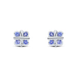 9ct White Gold Round Natural Tanzanite Rubover Quatrefoil Stud Earrings with Cross Centre