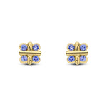 9ct Yellow Gold Round Natural Tanzanite Rubover Quatrefoil Stud Earrings with Cross Centre
