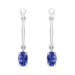 9ct White Gold Oval Natural Tanzanite Claw Bar Drop Earrings — 6x4mm