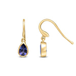 9ct Yellow Gold Pear Shaped Natural Tanzanite Rubover Wire Hook Drop Earrings — 6x4mm