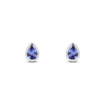 9ct White Gold Pear Shaped Natural Tanzanite Rubover Stud Earrings — 6x4mm