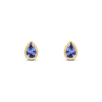 9ct Yellow Gold Pear Shaped Natural Tanzanite Rubover Stud Earrings — 6x4mm