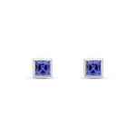 9ct White Gold Square Natural Tanzanite Rubover Stud Earrings — 4mm