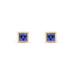 9ct Yellow Gold Square Natural Tanzanite Rubover Stud Earrings — 4mm