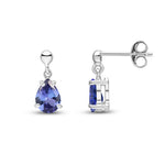 9ct White Gold Pear Shaped Natural Tanzanite Claw Drop Earrings — 7x5mm