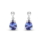 9ct White Gold Pear Shaped Natural Tanzanite Claw Drop Earrings — 7x5mm