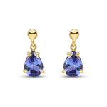 9ct Yellow Gold Pear Shaped Natural Tanzanite Claw Drop Earrings — 7x5mm