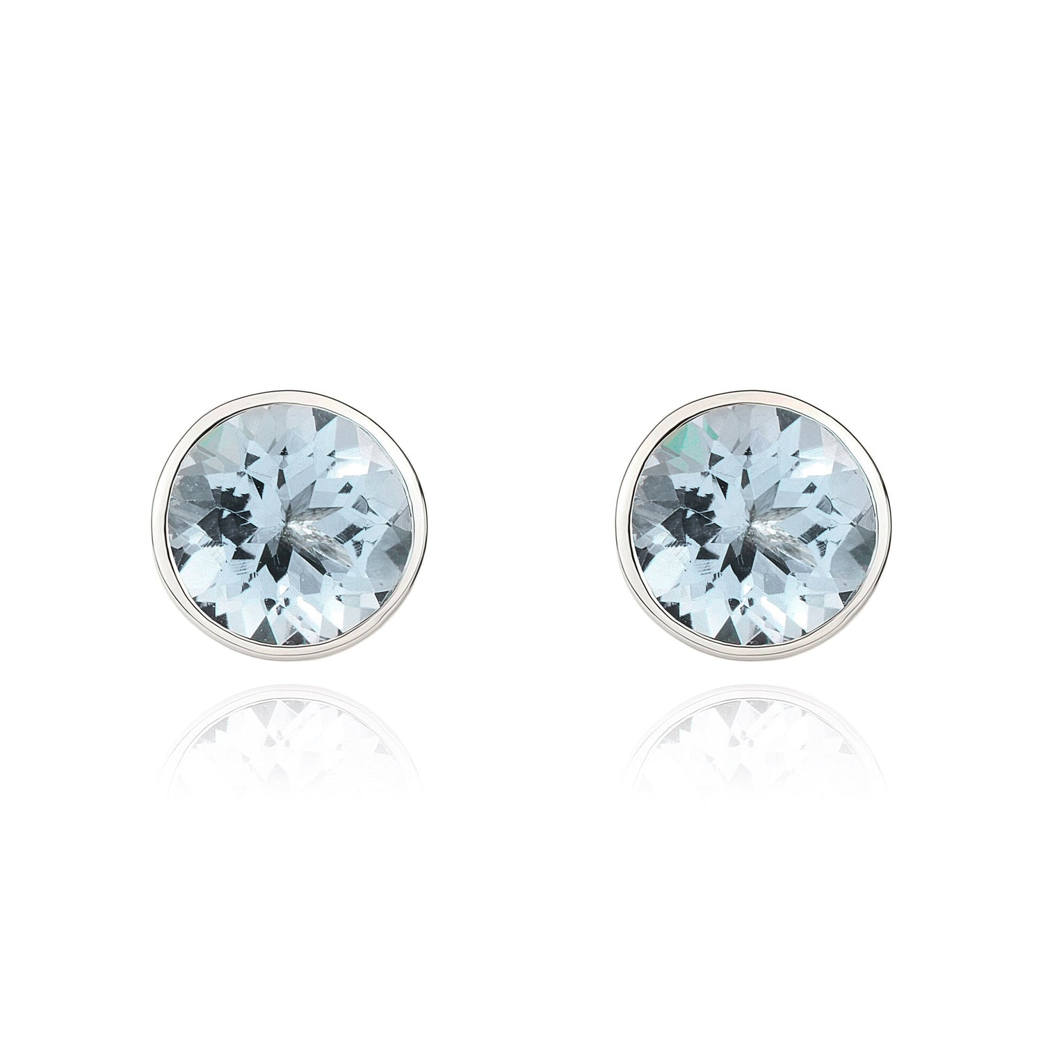 9ct White Gold Round Natural Aquamarine Rubover Stud Earrings — 5mm