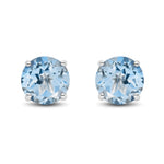 9ct White Gold Round Natural Aquamarine Claw Stud Earrings — 7mm