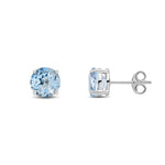 9ct White Gold Round Natural Aquamarine Claw Stud Earrings — 7mm