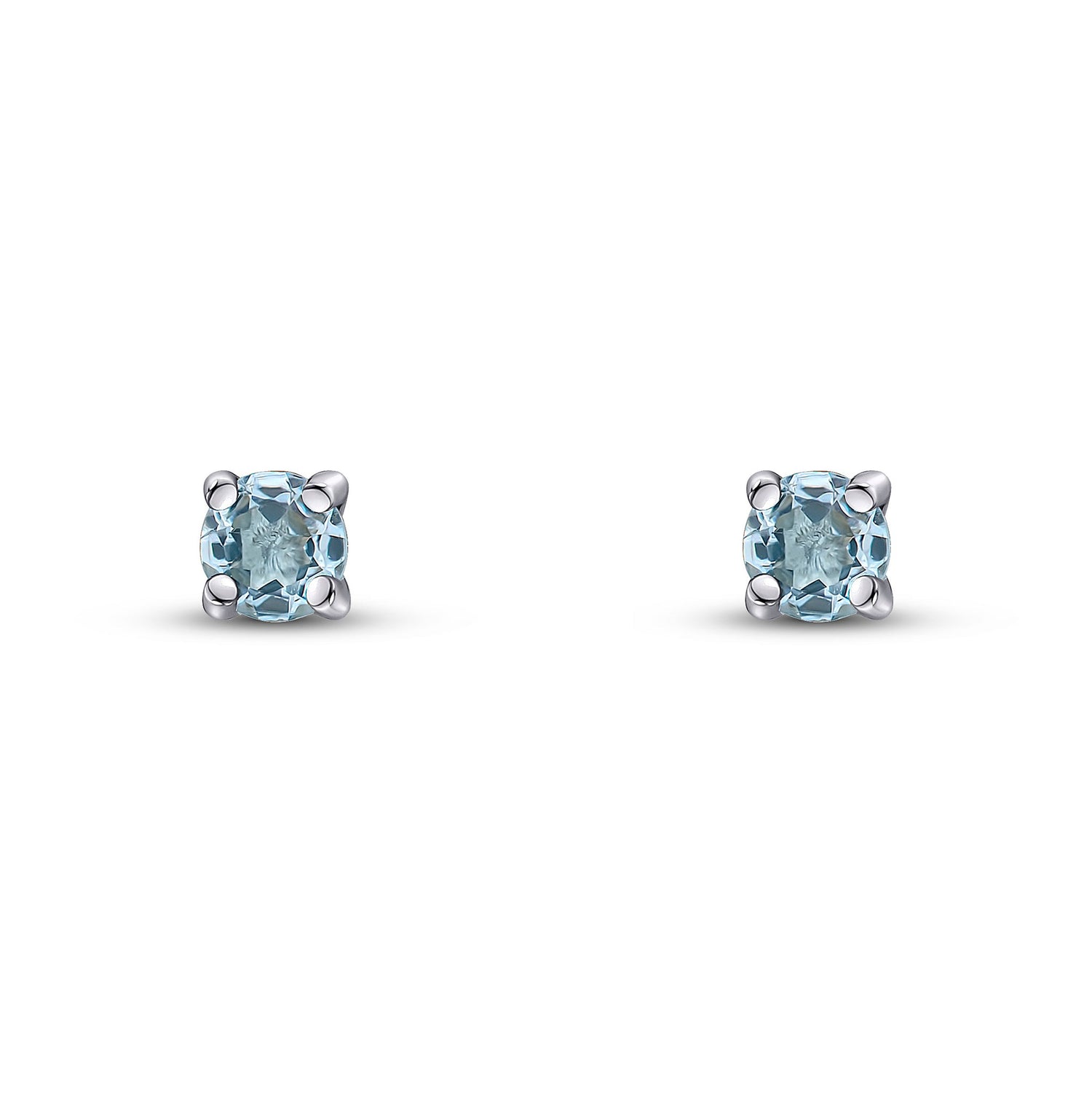 9ct White Gold Round Natural Aquamarine Claw Stud Earrings — 3mm