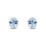 9ct White Gold Oval Natural Aquamarine Rubover Stud Earrings — 8x6mm
