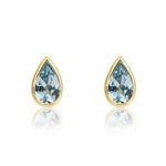 9ct Yellow Gold Pear Shaped Natural Aquamarine Rubover Stud Earrings — 5x3mm