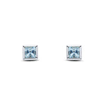 9ct White Gold Square Natural Aquamarine Rubover Stud Earrings — 4mm