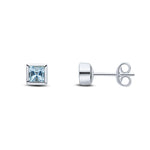 9ct White Gold Square Natural Aquamarine Rubover Stud Earrings — 4mm