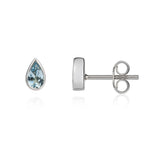 9ct White Gold Pear Shaped Natural Aquamarine Rubover Stud Earrings — 5x3mm