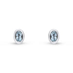 9ct White Gold Oval Natural Aquamarine Rubover Stud Earrings — 4x3mm