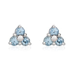 9ct White Gold Round Natural Aquamarine Trefoil Claw Stud Earrings