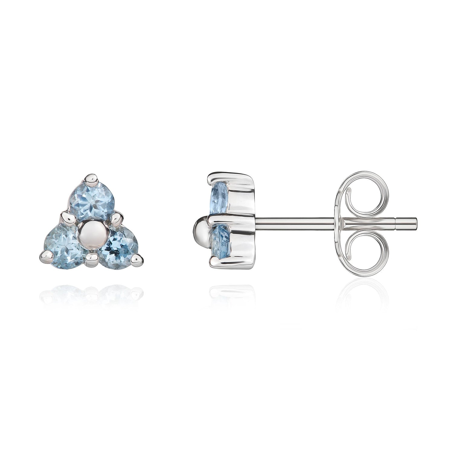 9ct White Gold Round Natural Aquamarine Trefoil Stud Earrings