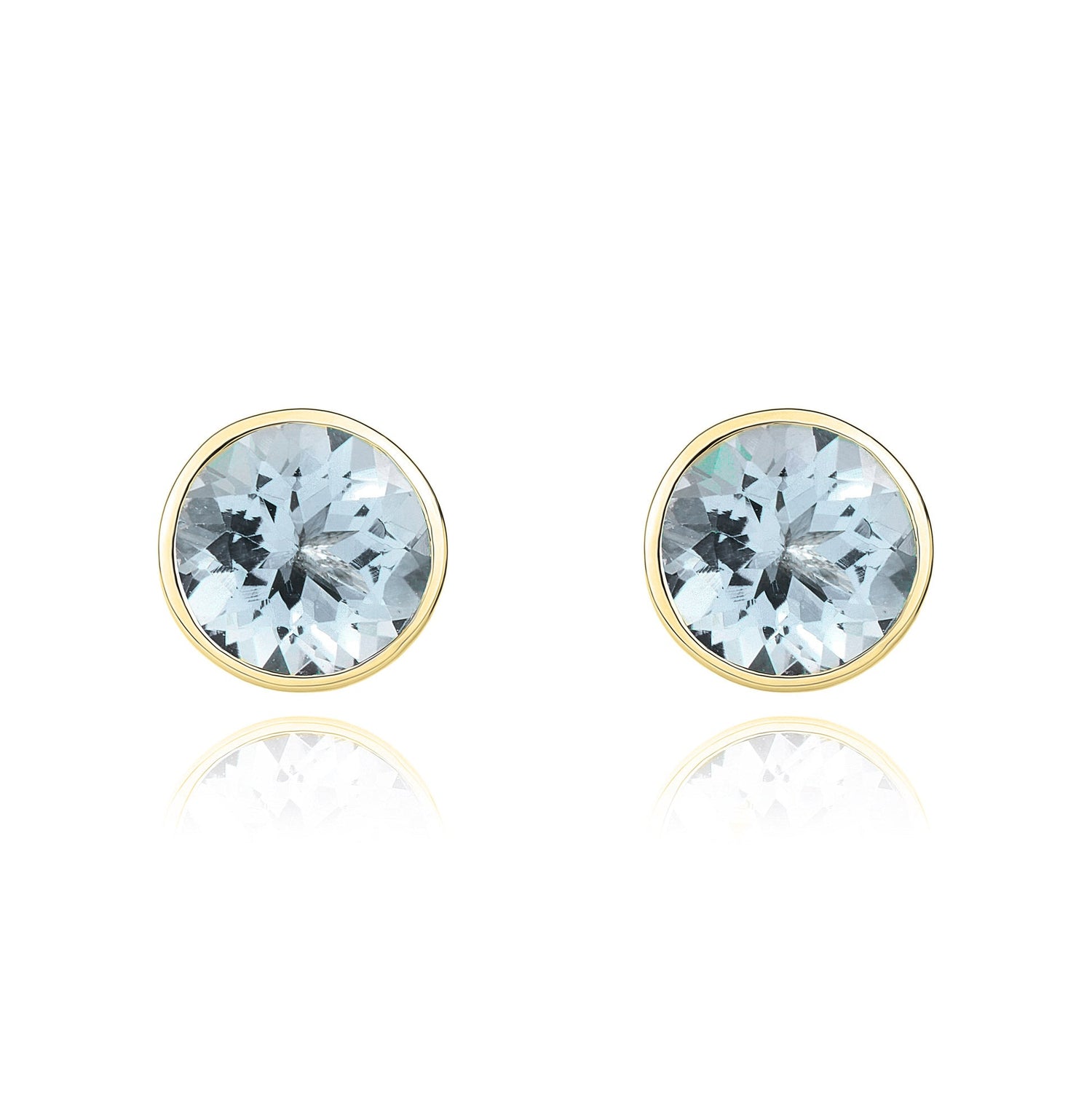 9ct Yellow Gold Round Natural Aquamarine Rubover Stud Earrings — 5mm