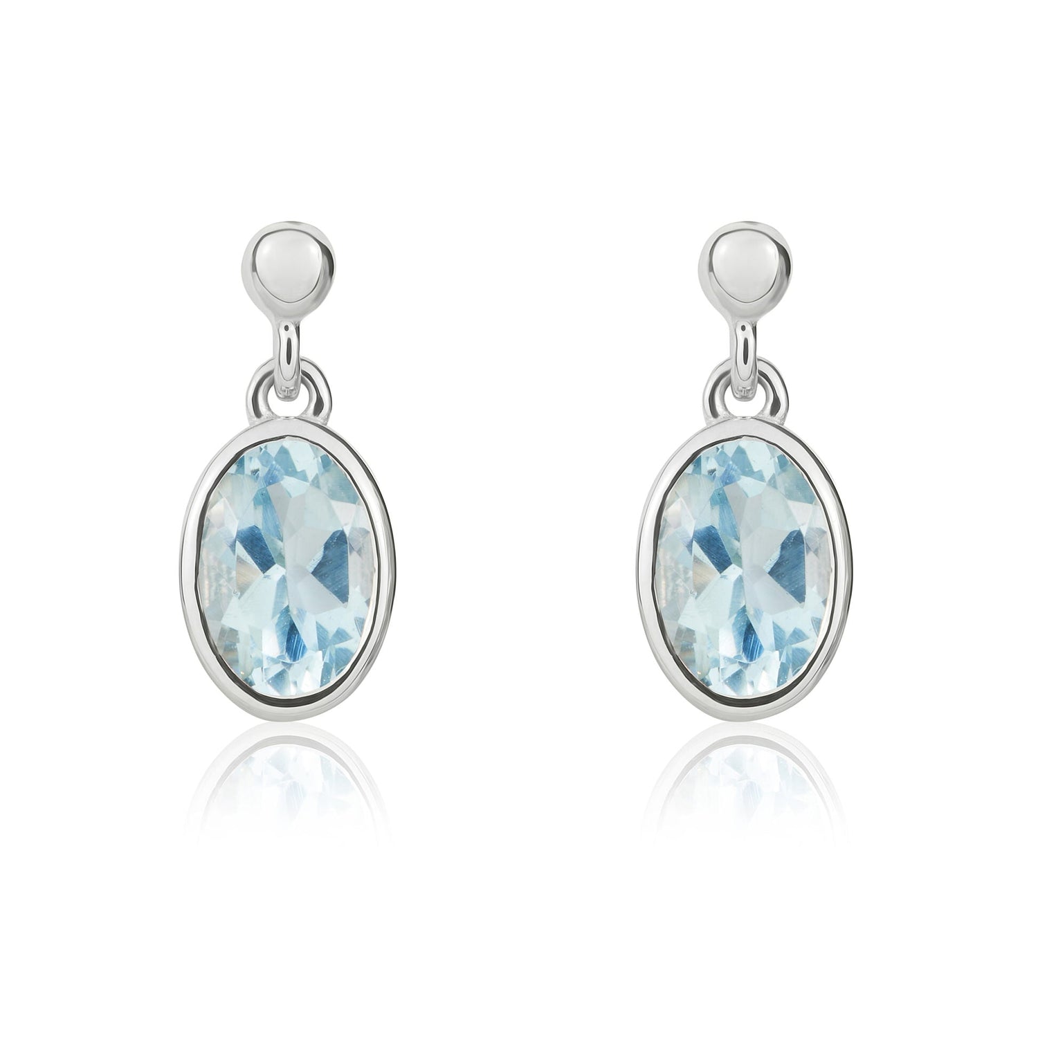 9ct White Gold Oval Natural Aquamarine Drop Earrings — 6x4mm