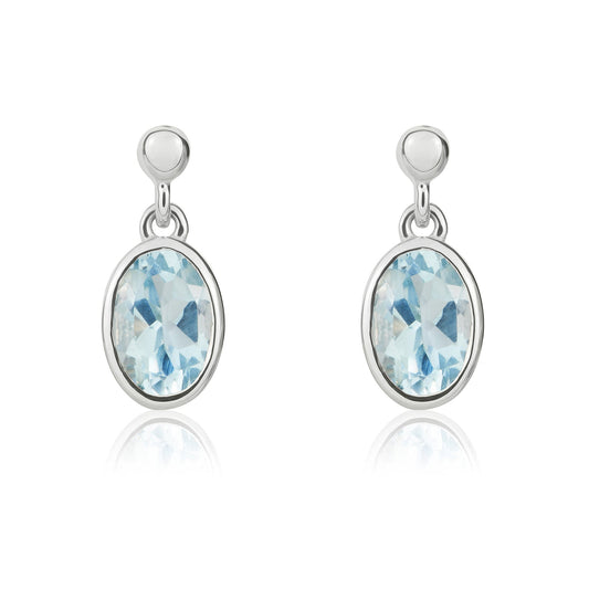 9ct White Gold Oval Natural Aquamarine Drop Earrings — 6x4mm