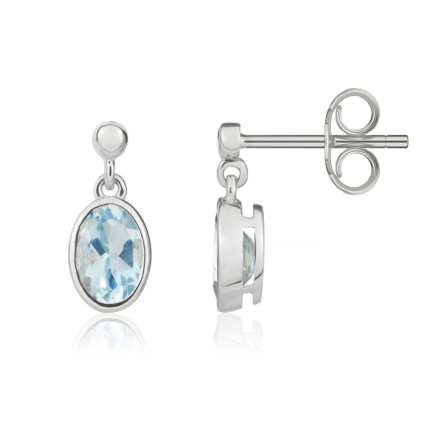 9ct White Gold Oval Natural Aquamarine Drop Earrings — 6x4mm