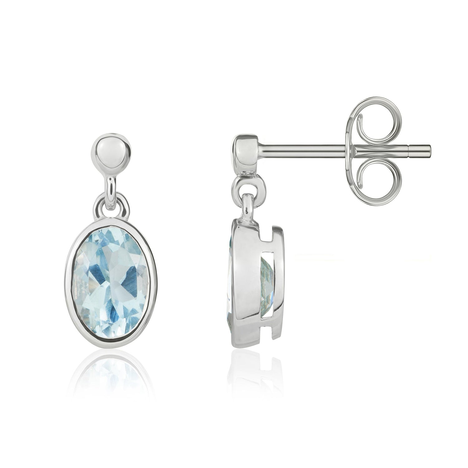 9ct White Gold Oval Natural Aquamarine Drop Earrings — 7x5mm