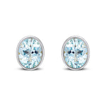 9ct White Gold Oval Natural Aquamarine Rubover Stud Earrings — 9x7mm
