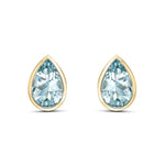 9ct Yellow Gold Pear Shaped Natural Aquamarine Rubover Stud Earrings — 9x6mm