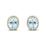 9ct Yellow Gold Oval Natural Aquamarine Rubover Stud Earrings — 9x7mm