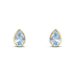 9ct Yellow Gold Pear Shaped Natural Aquamarine Rubover Stud Earrings — 6x4mm