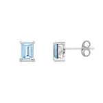9ct White Gold Octagon Emerald Cut Natural Aquamarine Claw Stud Earrings — 6x4mm