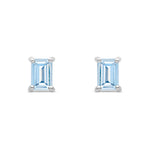 9ct White Gold Octagon Emerald Cut Natural Aquamarine Claw Stud Earrings — 6x4mm