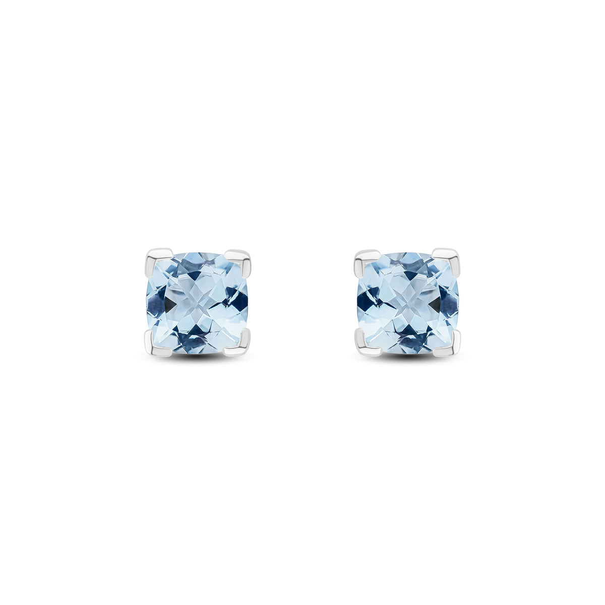 9ct White Gold Cushion Natural Aquamarine Claw Stud Earrings — 6mm