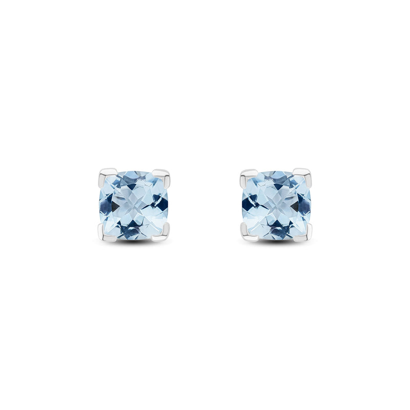 9ct White Gold Cushion Natural Aquamarine Claw Stud Earrings — 6mm