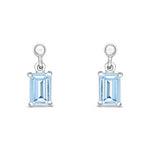 9ct White Gold Octagonal Emerald Cut Natural Aquamarine Claw Drop Earrings — 6x4mm