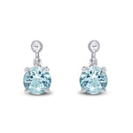 9ct White Gold Round Natural Aquamarine Claw Drop Earrings with Bead Top — 6mm