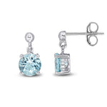 9ct White Gold Round Natural Aquamarine Claw Drop Earrings with Bead Top — 6mm