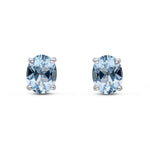 9ct White Gold Oval Natural Aquamarine Claw Stud Earrings — 8x6mm
