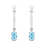 9ct White Gold Oval Natural Aquamarine Claw Bar Drop Earrings — 6x4mm