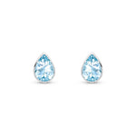 9ct White Gold Pear Shaped Natural Aquamarine Rubover Stud Earrings — 7x5mm