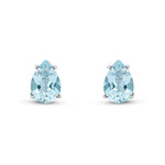 9ct White Gold Pear Shaped Natural Aquamarine Claw Stud Earrings — 9x6mm