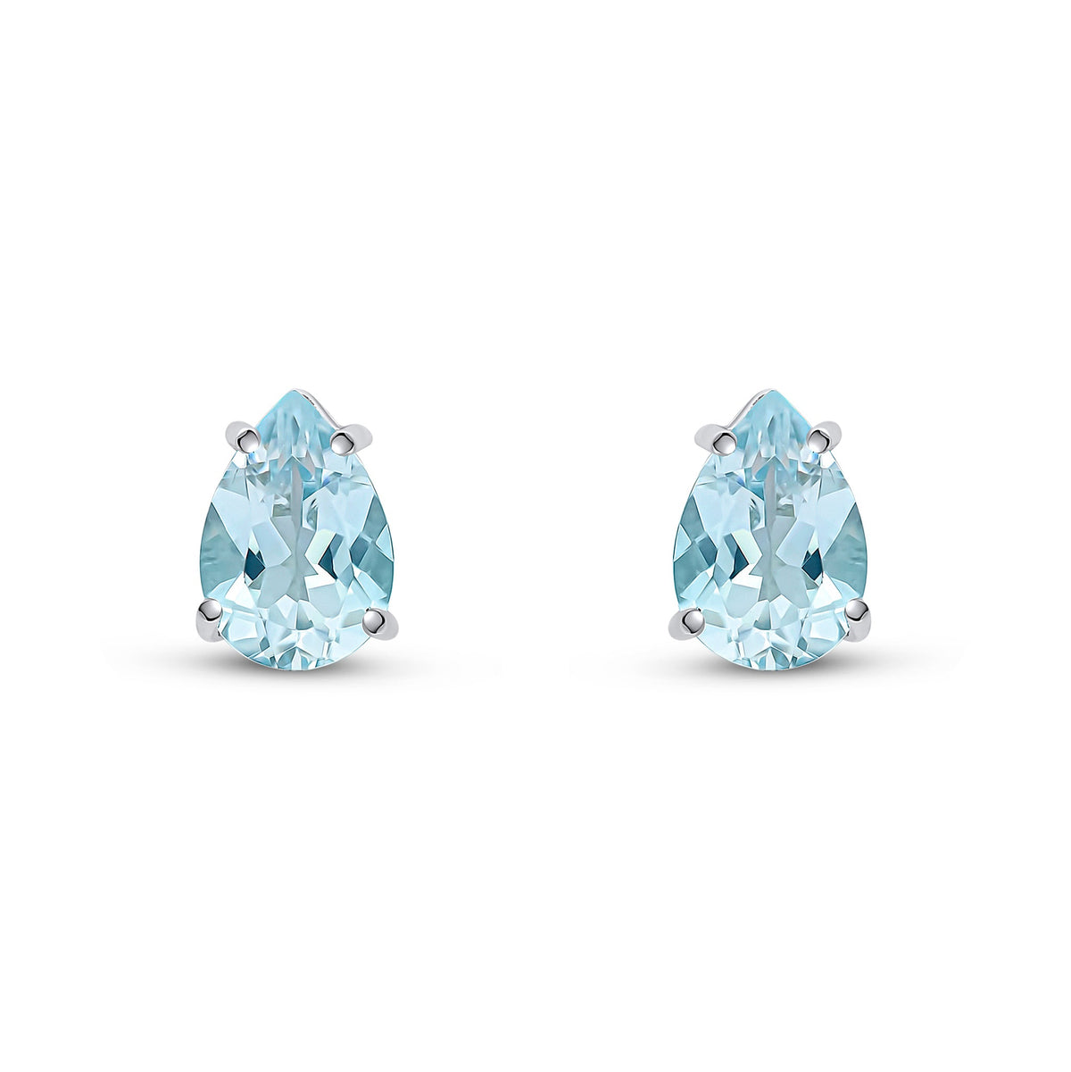 9ct White Gold Pear Shaped Natural Aquamarine Claw Stud Earrings — 9x6mm