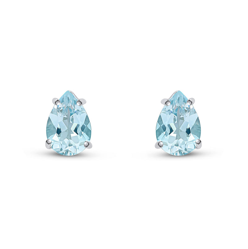 9ct White Gold Pear Shaped Natural Aquamarine Claw Stud Earrings — 9x6mm