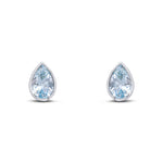 9ct White Gold Pear Shaped Natural Aquamarine Rubover Stud Earrings — 6x4mm