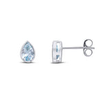 9ct White Gold Pear Shaped Natural Aquamarine Rubover Stud Earrings — 6x4mm