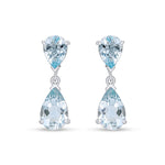 9ct White Gold Pear Shaped Natural Aquamarine Two Stone Claw Drop Earrings — 9x6mm