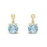 9ct Yellow Gold Round Natural Aquamarine Claw Drop Earrings with Bead Top — 6mm